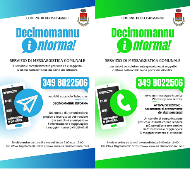 Sono di nuovo operativi i canali di informazione “Decimomannu Informa”